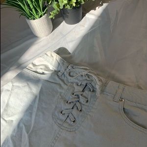 ★ FOREVER 21 ★ light wash denim lace up mini skirt